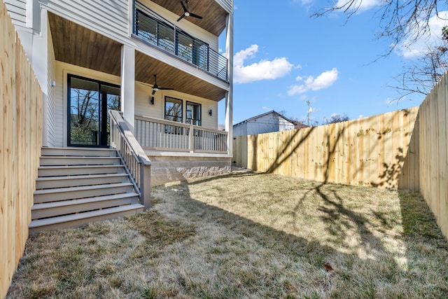 419 Acklen Park Dr, Nashville, TN 37205 - view of exterior entry with ceiling fan and a balcony