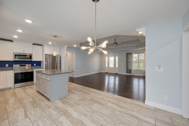 33 Maple Ln, Summertown, TN 38483 - kitchen featuring stainless steel appliances, a chandelier, a center island, recessed lighting, and open floor plan