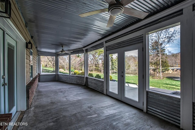 57 Riverview Dr, Oak Ridge, TN 37830 - unfurnished sunroom with french doors, a ceiling fan, and healthy amount of natural light