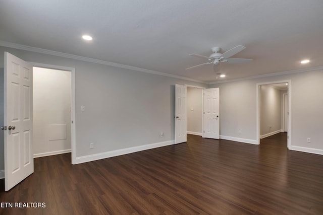 57 Riverview Dr, Oak Ridge, TN 37830 - empty room with ceiling fan, crown molding, dark wood finished floors, and recessed lighting