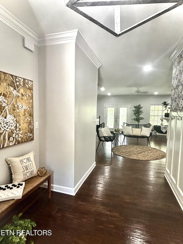 57 Riverview Dr, Oak Ridge, TN 37830 - corridor featuring hardwood / wood-style floors, ornamental molding, and recessed lighting