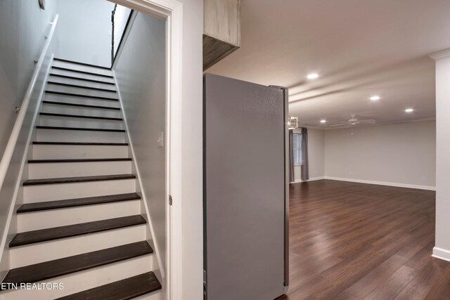 57 Riverview Dr, Oak Ridge, TN 37830 - stairway with wood finished floors, recessed lighting, and a ceiling fan