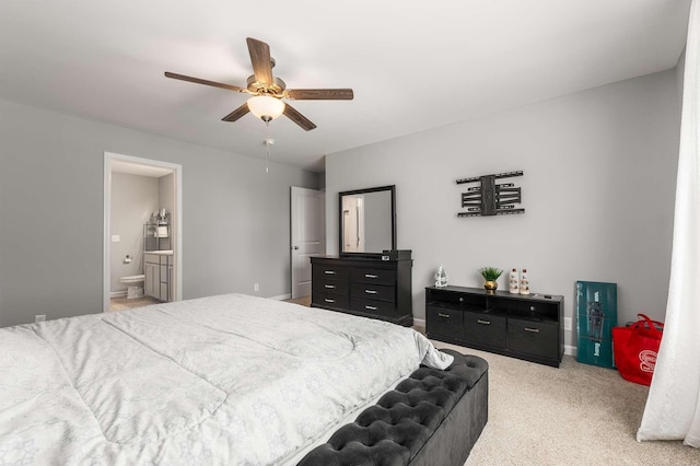 3210 Chatfield Dr, Murfreesboro, TN 37129 - bedroom with light carpet, ensuite bath, and a ceiling fan