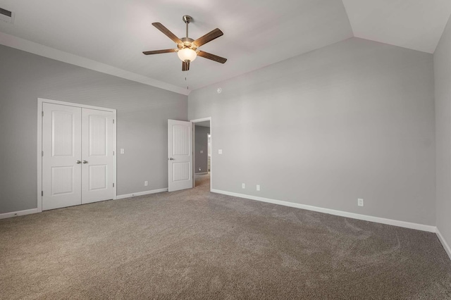 3210 Chatfield Dr, Murfreesboro, TN 37129 - unfurnished bedroom with carpet, vaulted ceiling, a ceiling fan, and a closet