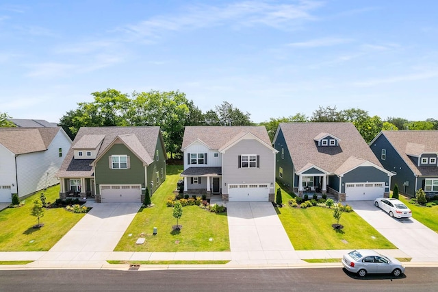 3210 Chatfield Dr, Murfreesboro, TN 37129 - craftsman house with a residential view, concrete driveway, a front lawn, and stone siding