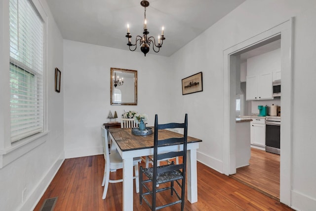 203 6th Ave, Columbia, TN 38401 - dining area with a chandelier, wood finished floors, and plenty of natural light