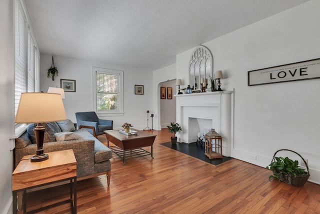 203 6th Ave, Columbia, TN 38401 - living area with a fireplace with flush hearth and wood finished floors