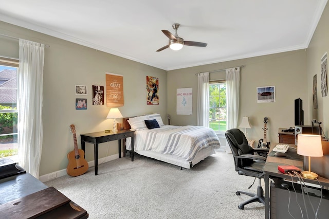 904 Oxford Ct, Brentwood, TN 37027 - carpeted bedroom featuring a desk, ornamental molding, and ceiling fan