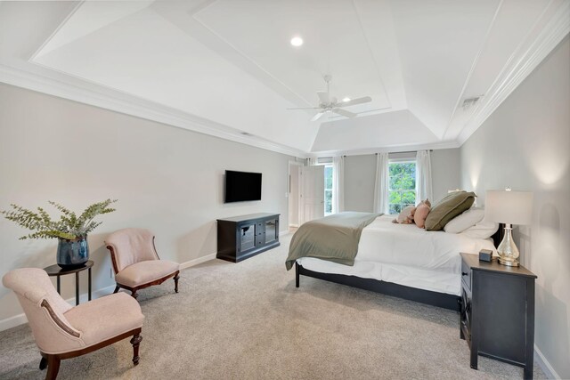 904 Oxford Ct, Brentwood, TN 37027 - bedroom featuring a tray ceiling, carpet, crown molding, ceiling fan, and recessed lighting