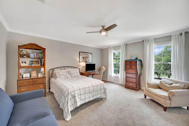904 Oxford Ct, Brentwood, TN 37027 - bedroom featuring ornamental molding, light colored carpet, and ceiling fan