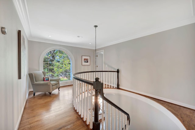 904 Oxford Ct, Brentwood, TN 37027 - hallway featuring an upstairs landing, ornamental molding, light wood-style floors, and recessed lighting