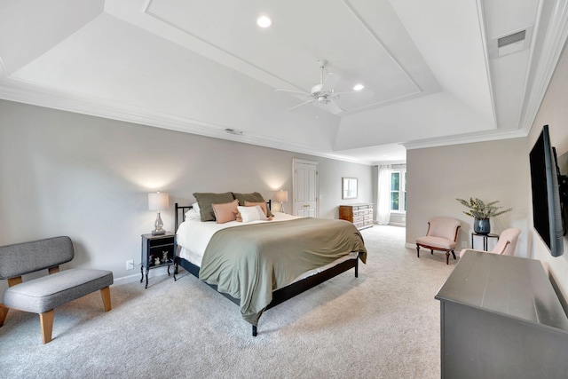904 Oxford Ct, Brentwood, TN 37027 - bedroom featuring a raised ceiling, carpet flooring, ornamental molding, attic access, and recessed lighting