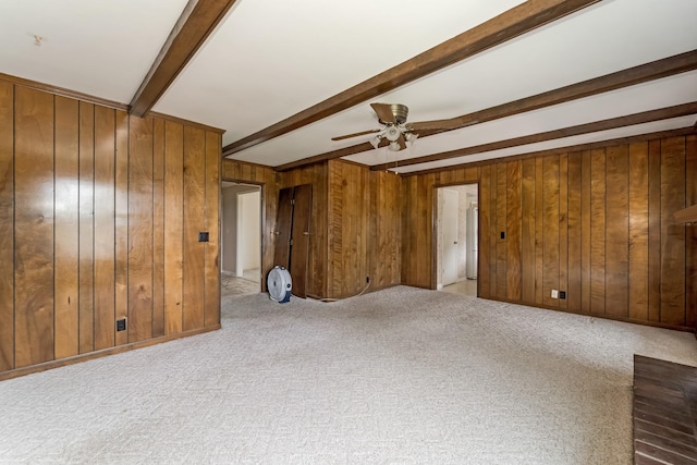 2208 Bowman Rd, Franklin, TN 37064 - empty room with beamed ceiling, ceiling fan, carpet, and wood walls