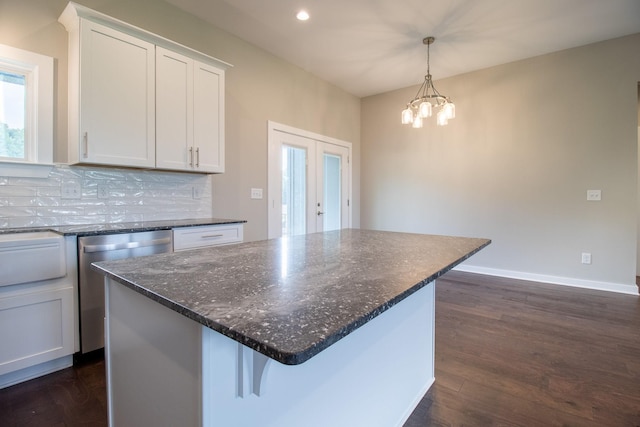 264 Dink Rut Rd, Portland, TN 37148 - kitchen featuring stainless steel dishwasher, a center island, white cabinets, tasteful backsplash, and recessed lighting