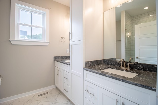 264 Dink Rut Rd, Portland, TN 37148 - bathroom with vanity, marble look tile flooring, and a shower