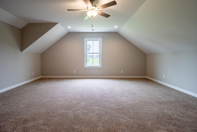 264 Dink Rut Rd, Portland, TN 37148 - additional living space featuring vaulted ceiling, ceiling fan, carpet floors, and recessed lighting