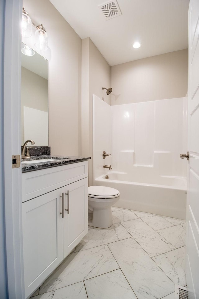 264 Dink Rut Rd, Portland, TN 37148 - full bathroom featuring vanity, shower / tub combination, marble finish flooring, and recessed lighting