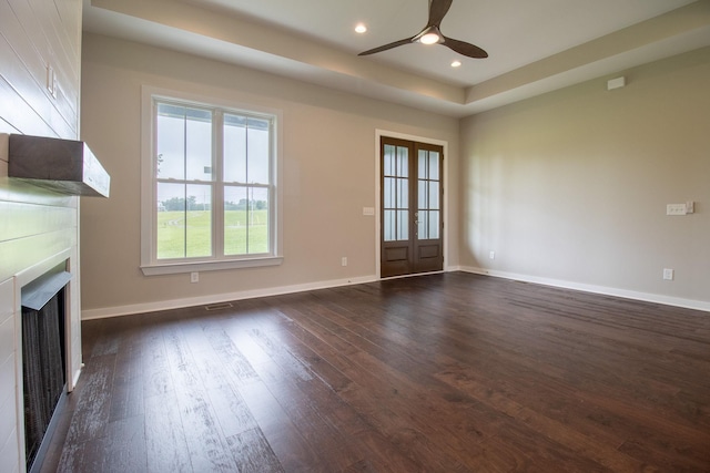 264 Dink Rut Rd, Portland, TN 37148 - unfurnished living room featuring dark wood-style floors, ceiling fan, a fireplace, and recessed lighting