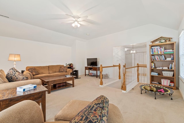 824 W Benjamin Ct, Franklin, TN 37067 - carpeted living room with lofted ceiling and a ceiling fan