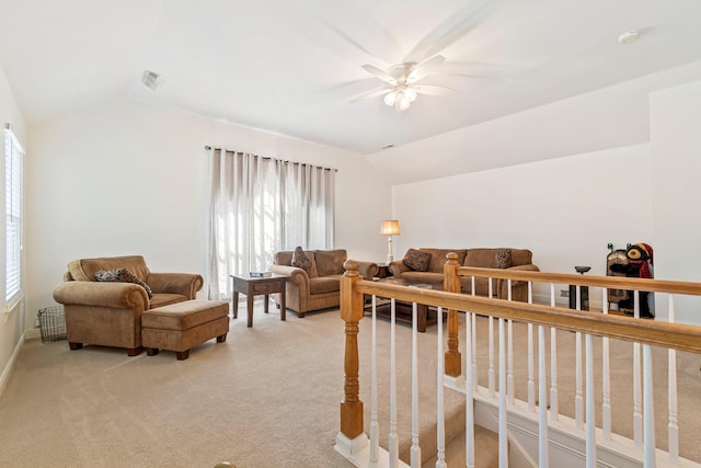824 W Benjamin Ct, Franklin, TN 37067 - living area with vaulted ceiling, ceiling fan, and light colored carpet