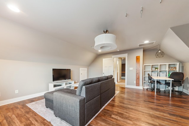 3092 Morel Rd, Columbia, TN 38401 - living room featuring lofted ceiling, wood finished floors, and recessed lighting