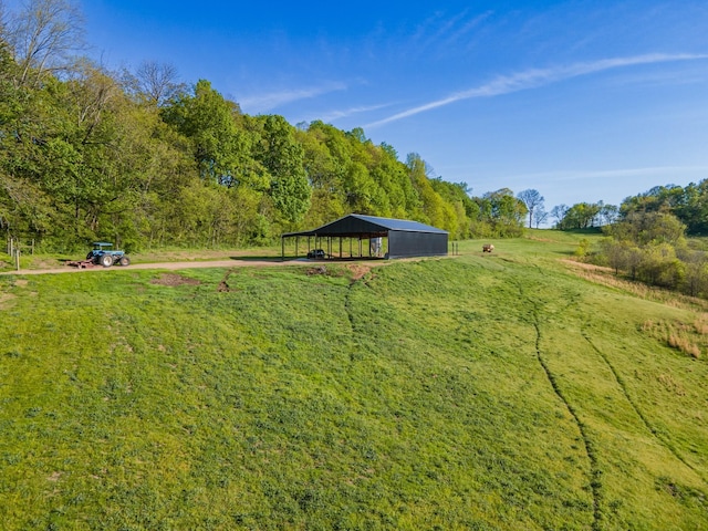 3092 Morel Rd, Columbia, TN 38401 - view of grassy yard with an outbuilding, a forest view, and a view of countryside