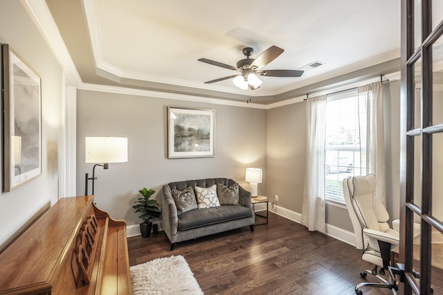 1328 Reynard Dr, Gallatin, TN 37066 - office featuring dark wood-type flooring, ceiling fan, and crown molding