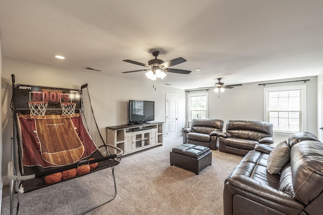 1328 Reynard Dr, Gallatin, TN 37066 - living room featuring carpet, a ceiling fan, and recessed lighting