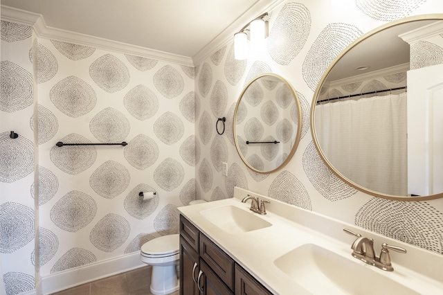 1328 Reynard Dr, Gallatin, TN 37066 - full bathroom with crown molding, double vanity, and a shower with shower curtain