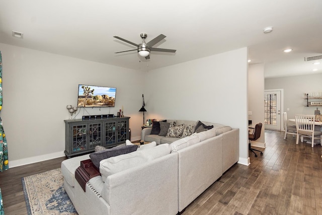 2163 Bayport Ave, Old Hickory, TN 37138 - living area featuring dark wood-style floors, ceiling fan, and recessed lighting