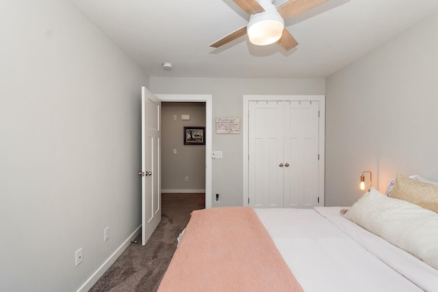 2163 Bayport Ave, Old Hickory, TN 37138 - bedroom with dark colored carpet, a closet, and ceiling fan