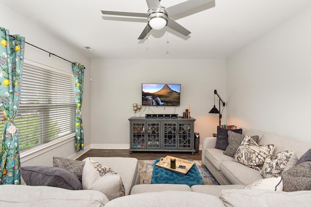 2163 Bayport Ave, Old Hickory, TN 37138 - living area featuring wood finished floors, a ceiling fan, and healthy amount of natural light