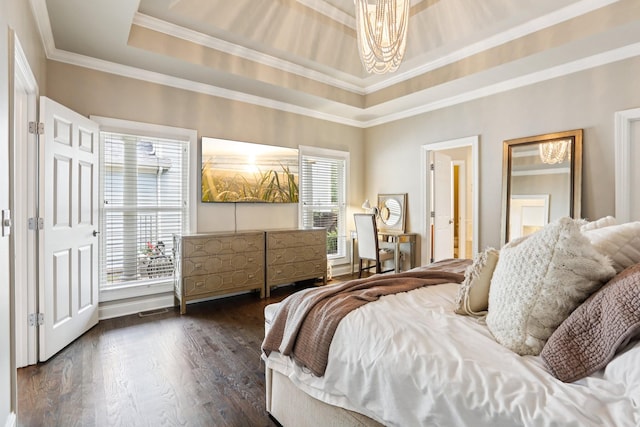 305 White Moss Pl, Franklin, TN 37064 - bedroom with a tray ceiling, a chandelier, wood finished floors, and ornamental molding