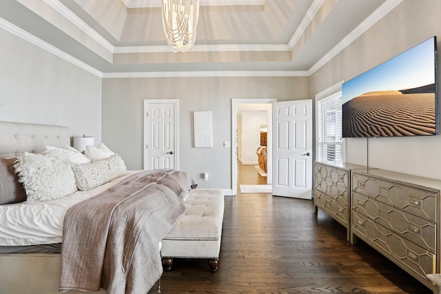 305 White Moss Pl, Franklin, TN 37064 - bedroom featuring dark wood finished floors, a raised ceiling, a chandelier, and crown molding