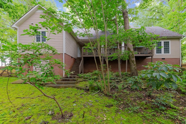 238 Wiggins Creek Dr, Sewanee, TN 37375 - rear view of house with stairs and a wooden deck