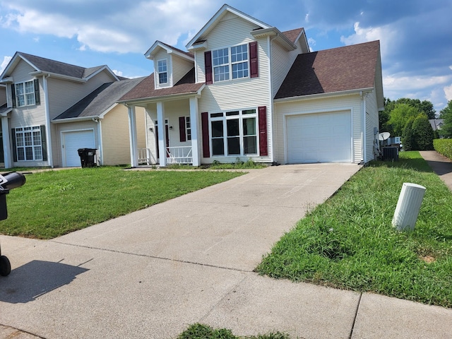 286 Meigs Dr, Murfreesboro, TN 37128 - traditional home with a garage, driveway, a front yard, a shingled roof, and a porch