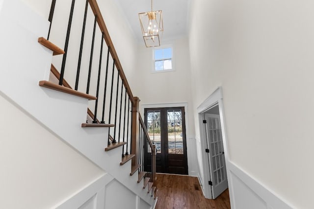 17 Peyton Pl, Columbia, TN 38401 - entryway with a chandelier, stairs, a towering ceiling, and wood finished floors
