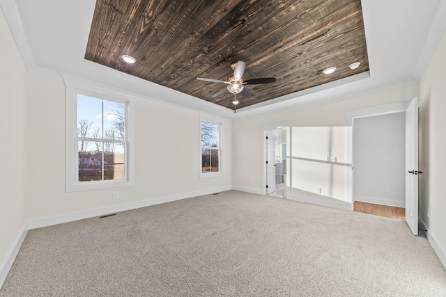 17 Peyton Pl, Columbia, TN 38401 - spare room featuring wood ceiling, a tray ceiling, carpet, and a ceiling fan