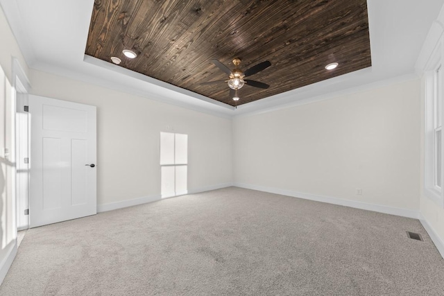 17 Peyton Pl, Columbia, TN 38401 - carpeted spare room with wood ceiling, a tray ceiling, a ceiling fan, and crown molding