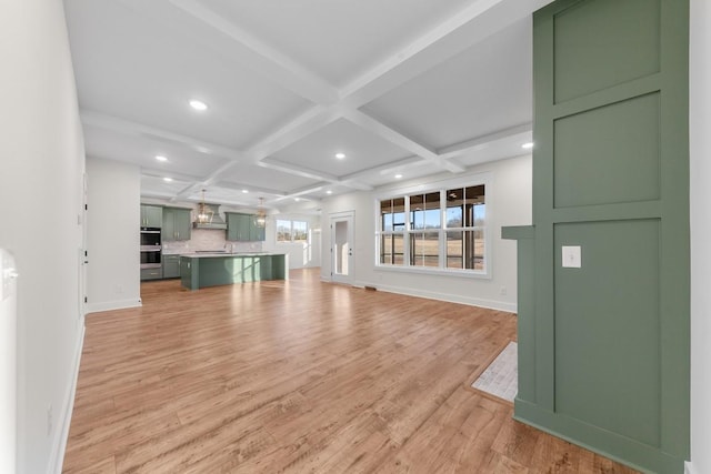 17 Peyton Pl, Columbia, TN 38401 - unfurnished living room with light wood-style floors, coffered ceiling, recessed lighting, and beam ceiling