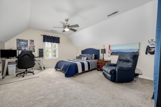 939 Central Valley Rd, Murfreesboro, TN 37129 - bedroom with carpet, vaulted ceiling, an office area, and ceiling fan