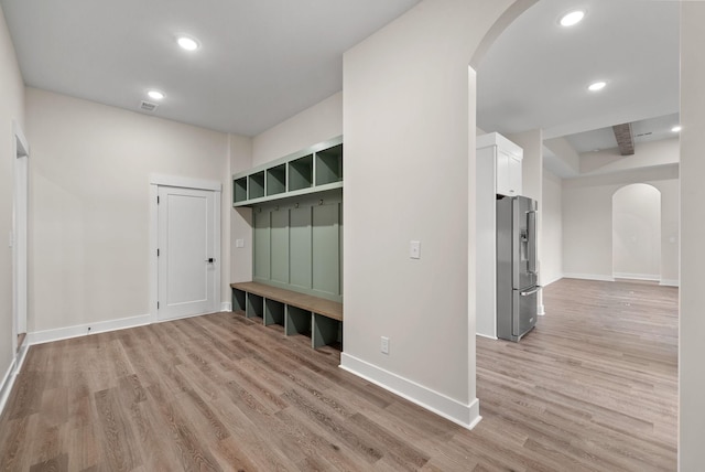 4015 Trough Springs Rd, Adams, TN 37010 - mudroom featuring arched walkways, light wood-style floors, and recessed lighting