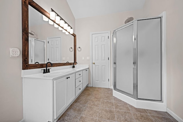 1204 Corlew Dr, Burns, TN 37029 - bathroom with double vanity, a shower stall, and tile patterned flooring