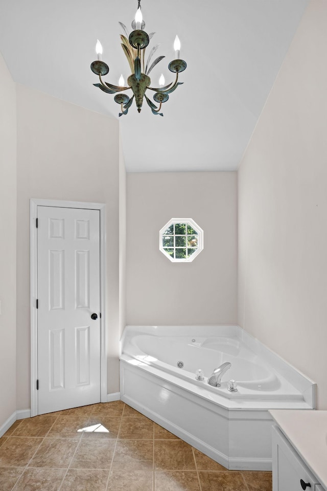 1204 Corlew Dr, Burns, TN 37029 - full bath with a chandelier, a whirlpool tub, and vanity