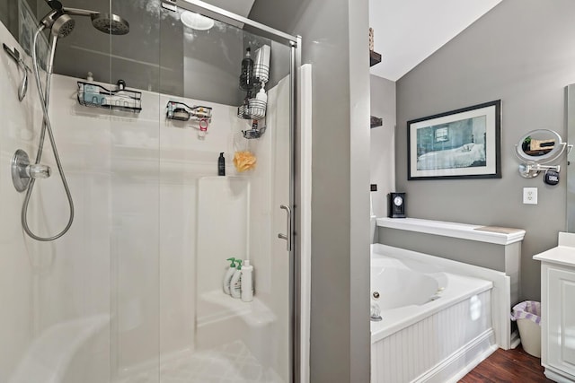 1511 Cardinal Ln, Mount Juliet, TN 37122 - full bath featuring a stall shower, wood finished floors, a whirlpool tub, and vanity
