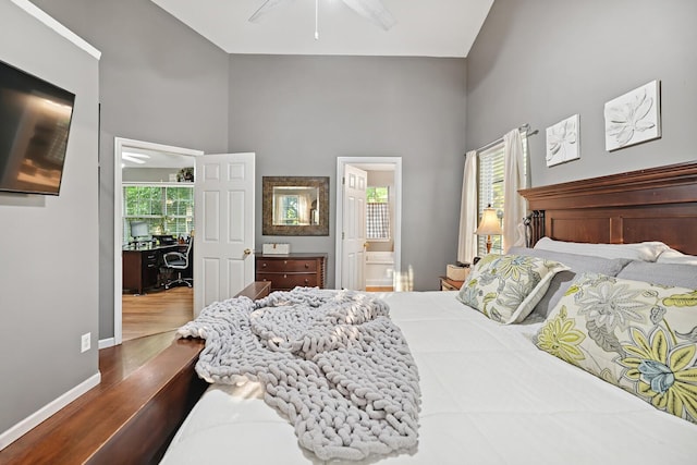 1511 Cardinal Ln, Mount Juliet, TN 37122 - bedroom with wood finished floors, a high ceiling, ensuite bath, and ceiling fan