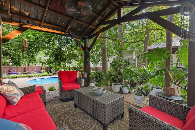 1511 Cardinal Ln, Mount Juliet, TN 37122 - fenced backyard featuring an outdoor hangout area, ceiling fan, a patio, and a gazebo