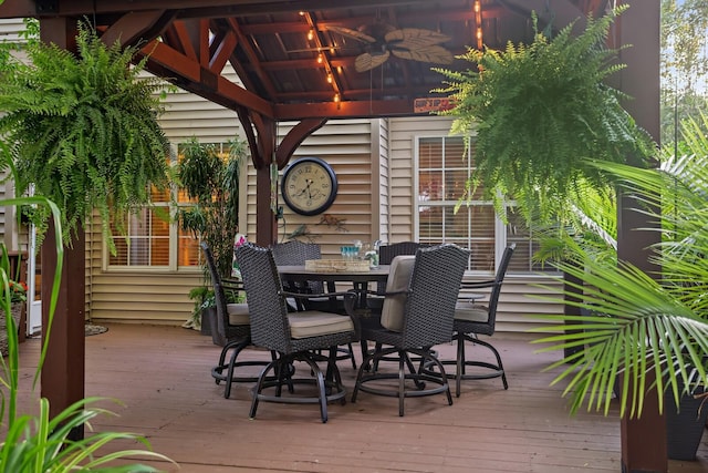 1511 Cardinal Ln, Mount Juliet, TN 37122 - wooden deck with a gazebo, outdoor dining space, and ceiling fan