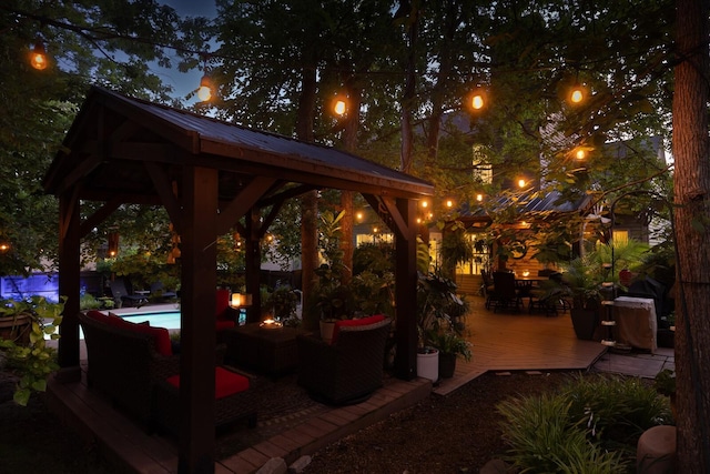 1511 Cardinal Ln, Mount Juliet, TN 37122 - view of patio / terrace featuring a gazebo, a wooden deck, an outdoor pool, and an outdoor hangout area