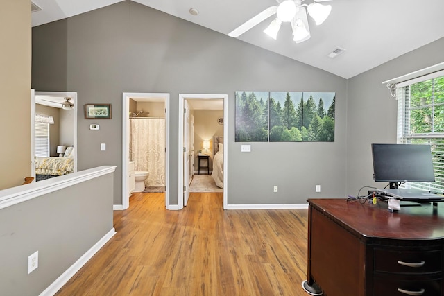 1511 Cardinal Ln, Mount Juliet, TN 37122 - office area with a ceiling fan, high vaulted ceiling, and light wood-type flooring